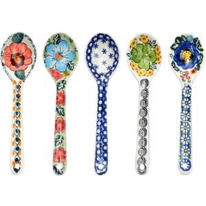 5 Pcs Ceramic Soup Spoons, Ceramic Teaspoons, Ceramic Spoons for Dessert, Tea, Coffee, Colorful Porcelain Spoons, Long Handle Asian Ceramic Spoons for Kitchen