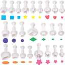 24 Pcs Cookie Cutters, Fondant Cake Cookie Plunger Cutter, Mini Plastic Biscuit Plunger Fondant Decorating Mold, Heart/Square/Oval/Circular/Star/Diamond/Flower