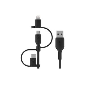 Belkin BoostCharge 3-in-1 USB-A to USB-C, Lightning, Micro-USB Charging Cable (1M/3.3ft) for iPhone 16, iPhone 16 Pro, iPad, Galaxy S25, S24, Pixel, Nintendo Switch 2 & More - Black
