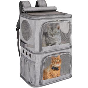 2-in-1 Extra Large Double Pet Carrier Backpack for Small Cats and Dogs, Portable Pet Travel Carrier, Super Ventilated Design, Ideal for Traveling/Hiking/Camping, XL (Grey)