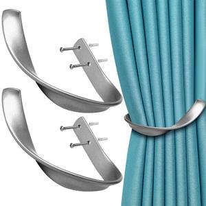 Curtain Holdbacks Hooks Holders for Drapes Wall Mounted, Decorative Aluminum Alloy Curtain Tiebacks Drapery Holdbacks with Screws for Window Dcor Silver (2 pack)