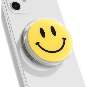 Magsafe Compatible Mobile Phone Grip Stand Holder Cute Smile Face Shape Expandible Collapsible for Kindle Smartphone Tablet Cell Phone Accessory (Yellow)
