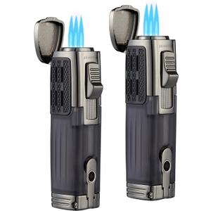 Cigar Lighter Triple Jet Flame Torch Lighter Refillable Butane Lighter with Cigar Punch, 2 Pack, Charcoal