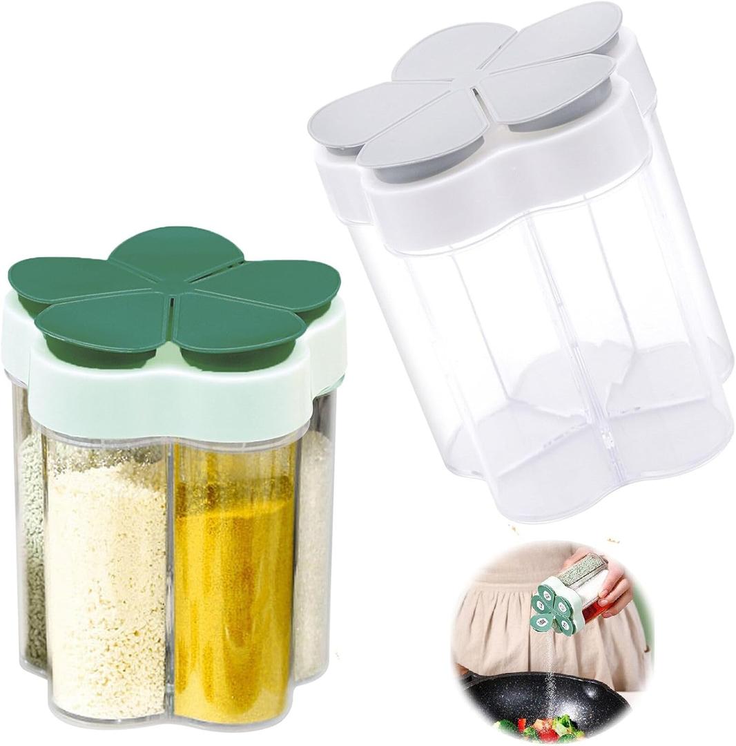 2 Pcs 5 in 1 Spice Containers, Multi-Spice Dispenser, Portable Travel Seasoning Condiment Containers, Salt Pepper Spice Shaker with Lid and Labels Clear Container Jars