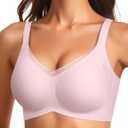 Vertvie Wireless Bras for Women No Underwire Supportive Mesh Crossover Bra Seamless Push Up Full Coverage Everyday Bralettes (X-Large, Pink)