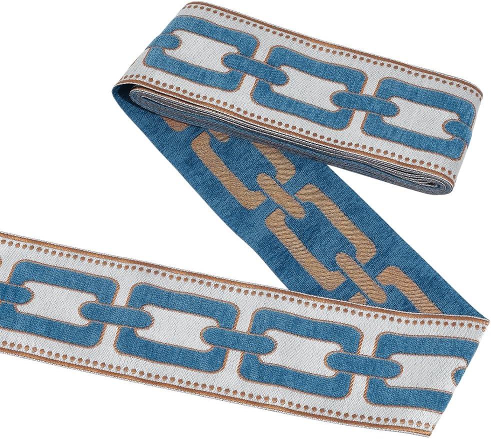 PH PandaHall 5.5Yard Embroidered Drapery Trim 3.6inch Wide Geometric Ribbon Polyester Jacquard Grid Ribbon Blue Drapery Banding Trim Tape for Drapes Curtain Banding Sewing Clothing Decor