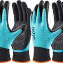 COOLJOB Waterproof Gardening Work Gloves with grip for Women & Men, Double Rubber Coated for Garden Yard Outdoor Construction Worker, Blue Small Size 2 Pairs (No Fleece/Blue)