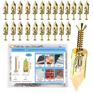 100 Pcs Self-Drilling Drywall Anchors with Screws Kit, 0.471.18 Inch Metal Expansion Screw for Wall Drywall, No Drill Needed
