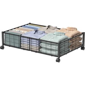 Under Bed Storage with Wheels, 360 Rotating, No-Assembly Underbed Storage Containers, 1 PACK (Black, Black)