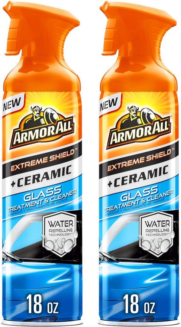 Armor All Extreme Shield + Ceramic Glass Treatment and Cleaner, Car Glass Cleaner Spray and Water Repellant, 18 Oz Each,  Pack