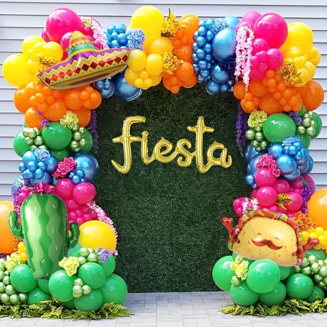 Cinco de Mayo Fiesta Balloon Arch Kit, 171Pcs Rainbow Colors Balloon Garland for Mexican Fiesta Party Decorations, Hawaii Tropical Luau Birthday Party Backdrop, Inflatable Cactus Taco Carnival Balloons