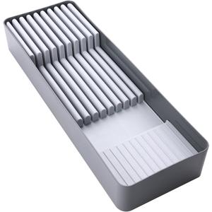 Linoroso Knife Drawer Organizer With In-Drawer Knife Block for 9 Knives, Kitchen Utensil Organizer, BPA Free Secure Storage Tray for Countertop Organization