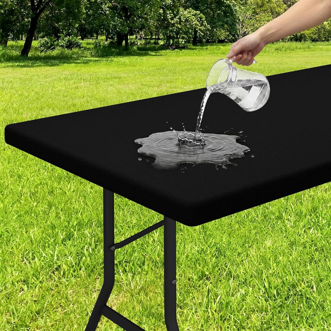 Smiry Rectangle Tablecloth, Elastic Fitted Flannel Backed Vinyl Tablecloths for 6ft Folding Tables, Waterproof Wipeable Table Covers for Indoor, Outdoor, Picnic and Camping (Black, 36"x72")