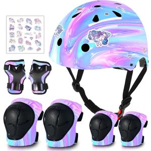 Adjustable Gradient Color Kids/Toddler Bike Helmet for 1-2-3-5-8-14 Years Boys Girls, Skateboard Helmet with Knee and Elbow Pads Wrist Guard Roller Skates, Cycling, Skating Scooter Longboard