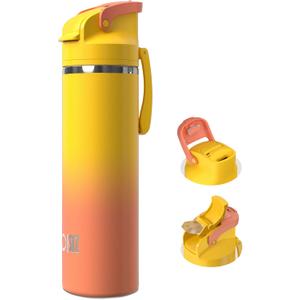 OISIZ Insulated Water Bottle 24 oz with 2 in 1 Spout and Straw Lid,One Click Safety Lock,100% Leakproof,Keep Cold 24H,Vacuum Stainless Steel Water Bottle for School,Travel and Sports,Dishwasher Safe