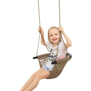 JKsmart Toddler Swing, Swing Seat for Kids Heavy Duty Rope Play Secure Children Swings Set, Perfect for Indoor,Outdoor,Playground,Home,Tree,with Snap Hooks & Straps,440 lbs Capacity, Light Brown