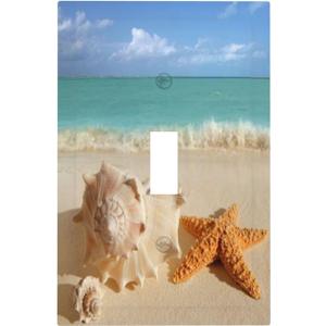 1 Gang Toggle Decorative Summer Blue Sky Starfish Beach Wall Plate - One single Gang Light Switch Plastic Decora Plate Cover with Screws