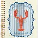 WUCHJ Coastal Beach Lobster Notebook, Blue Striped Preppy Beach Journal, Vintage Coastal Beachy Crayfish Notebook Journal for Note Taking, Lobster Gifts, 5.5x8.3 Inch (Beige bottom shrimp)