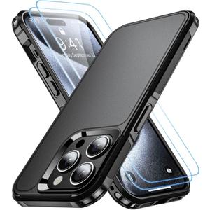 for iPhone 15 Pro Case,[18 FT Military Grade Drop Protection],with 2X[9H Screen Protector ] Slim & Tough Full-Body Protective Official Certification Phone case (Black, iPhone 15 Pro)