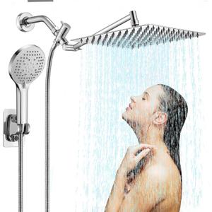 10 inch Rainfall Shower Head Combo Stainless Steel, THE FIRST WATERFALL mode, 10 Inch Rain Shower Head with Handheld 6 Spray Modes High Pressure, Overhead Shower Adjustable Extension Arm,Chrome