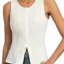 Kate Kasin White Sleeveless Tank Top Woman, Going Out Tops Trendy 2026, Button Up Ribbed Sweater Vest Summer L