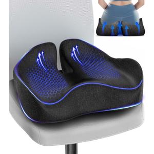 Seat Cushion, Memory Foam Pressure Relief Coccyx Cushion for Tailbone Pain, Extra-Large Butt Pad for Office Chair, Car Seat, and Gaming Chair Pain Relief, Extra Cover (Gray)