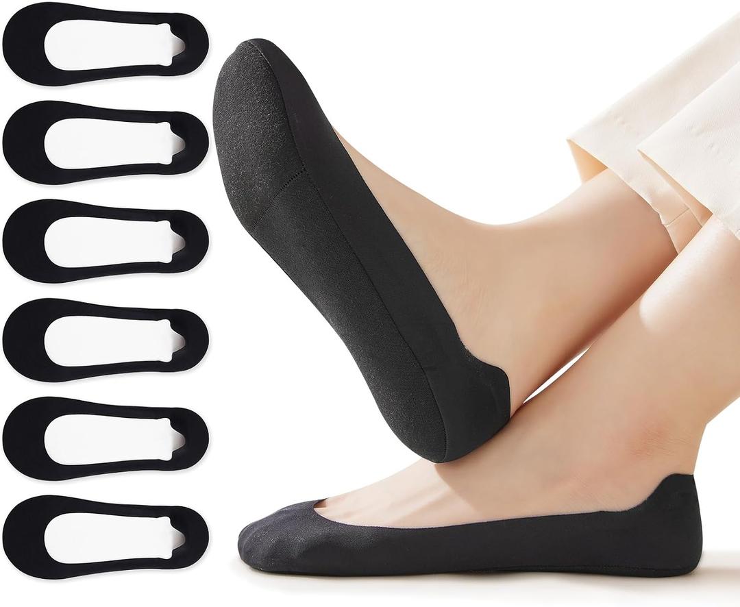 No Show Socks Womens 6Pairs Cushioned Anti-Slip Grip Breathable Soft for Work, Running, Yoga, Athletics, Daily (Black 6paris - Half Sole, 7-9 Short)