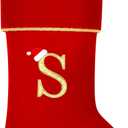Personalized Christmas Stockings with Initials, 20 Inches Large Red Velvet Embroidered Monogram Xmas Stocking for Family Holiday Party Gifts Fireplace Decor (Letter S)