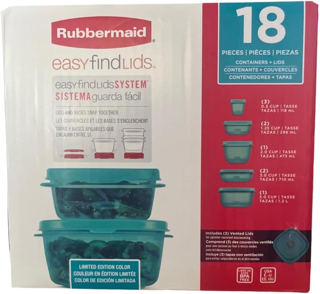 Rubbermaid Easy Find Lids System, Containers and Lids, Limited Edition Color, 18 Pieces (9 containers and 9 lids)'