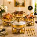 Chafing Dishes for Buffet, Cookriva 4 Pack 6QT Round Stainless Steel, Gold