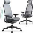 COLAMY Ergonomic Office Chair, Mesh Desk Chair with High Back, Lumbar Support, Adjustable Headrest and 4D Arms, Slide Seat-BlackGrey