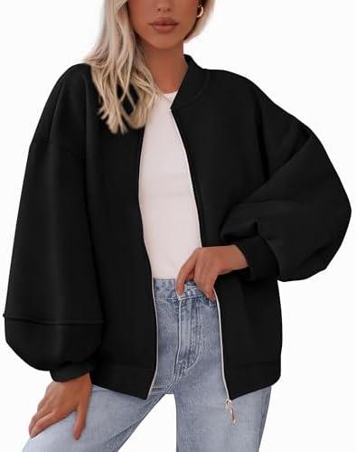 KIRUNDO Oversized Sweatshirt for Women Fall Fashion 2025 Zip Up Bomber Jacket Casual Long Sleeve Outerwear Winter Outfits Size M