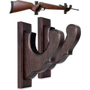 TESLYAR Gun Wall Mount - Figured Rifle Hooks, Wooden Gun Rack for Shotguns, Real Hardwood Holder, Set of 2, Wenge Finish, Gun Hangers for Wall