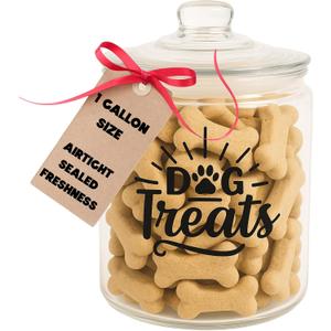 kitchentoolz 1-Gallon Glass Dog Treat Container Airtight  Large Countertop Dog Cookie Jar with Lid for Dog Treat Storage, Decorative Treat Jar & Dachshund Accessories