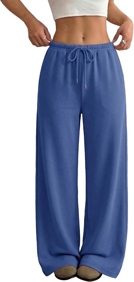 JEKAOYI Wide Leg Sweatpants for Women High Waisted Baggy Sweat Track Pants Drawstring Casual Lounge Pants with Pockets (Small, Navy Blue)