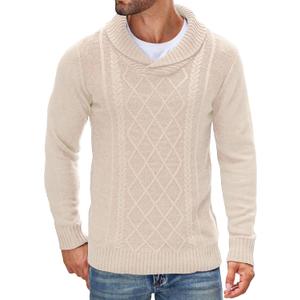 COOFANDY Men's Shawl Collar Sweaters V-Neck Relaxed Fit Cable Pullovers (L)