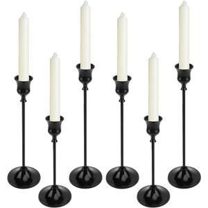 Black Candlestick Holders Set of 6-3 Different Heights Sturdy Metal Taper Candle Stands, Detachable Vintage Design for Weddings & Holidays
