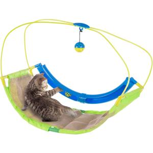 PETMAKER Interactive Cat Toy Rocking Activity Mat- Swing Playing Station with Sisal Scratching Area, Hanging Toy, Rolling Ball for Cats and Kittens