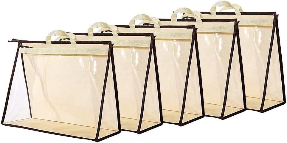 fazhongfa 5 PCS Hanging Handbag Storage Organizer Non-Woven Transparent Dust-proof Homewares Purse Wallet Closet Storage Bag with Zipper and Handle (XL)