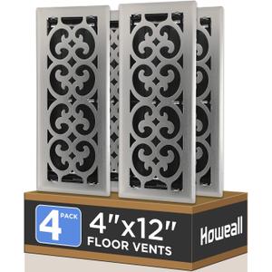 4x12 Inches 4 Pack Heavy Duty Walkable Floor Register - Easy Adjust Air Supply Lever Decorative Floor Vent Covers, Charlotte Design Vent Covers for Home - Satin Nickel