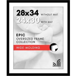 Americanflat 28x34 Picture Frame with Polished Plexiglass - Use as 24x30 Frame with Mat or Display 28x34 Photo Without Mat - Epic Collection - Wide Picture Frames for Wall Display - Black