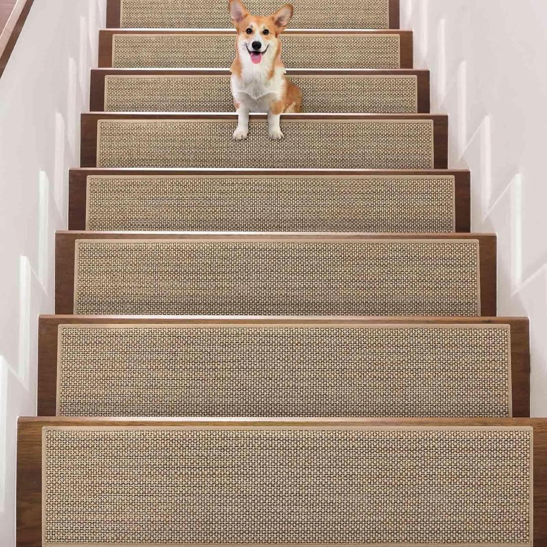 Seloom 9" x36" Stair Treads Non Slip Carpet for Wooden Steps Indoor, Peel and Stick Extra Wide Stair Tread Step Pads with Reusable Adhesive for Dogs Kids Elders, Machine Washable, 15 Pack, Beige Seloom 9" x36" Stair Treads Non Slip Carpet for Wooden Steps Indoor, Peel and Stick Extra Wide Stair Tread Step Pads with Reusable Adhesive for Dogs Kids Elders, Machine Washable, 15 Pack, Beige