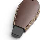 Leather for Dodge Ram Charger Durango Grand Caravan Journey Challenger Remote 3 Buttons Key Case Holder Cover Fob Chain (Brown)