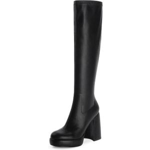 Modatope Platform Knee High Boots for Women Chunky Heel Rounded Toe Womens Knee High Boots Side Zipper Tall Boots (9.5)