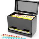 Stainless Steel Straw Dispenser Holder with Metal Lid Reusable Straw Dispenser for Restaurant Home Bar to Storage Unwrapped Straws (Black)