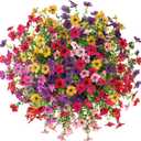 HyeFlora Artificial Fake Hanging Plants Flowers with Basket Outdoor Decor Faux Silk Dasiy Flower Arrangements in Pot Planter for Porch Home Indoor Patio Garden Yard Decoration, Mix