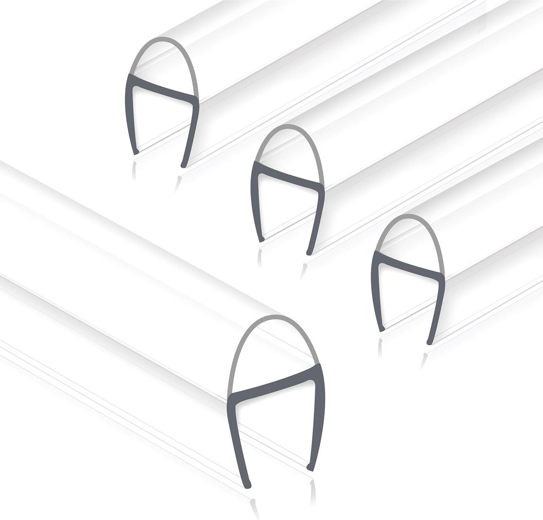 Frameless Shower Door Seal Strip 4 Pack x 39 Inch U for 3/8" Thick Glass Shower Door Side Seal Strip Bottom Seal Door Sweep, Ultra Clear Polycarbonate, Stop Shower Leaks Create A Water Barrier