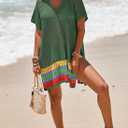 Dokotoo Women's Swimwear Beach Bikini Swimsuit Color Block Cover-ups Crochet Striped Side Split Mini Dress