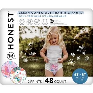 The Honest Company Clean Conscious Training Pants for Sensitive Skin, Hypoallergenic, Fragrance-Free, Magical Moments Butterfly Kisses, Size 4T/5T (38 lbs), 48 Count