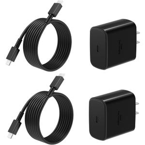 Type C Charger Fast Charging 2Pack USB C Super Fast Charger Block with 6FT USB-C Android Phone Cable for Samsung Galaxy S26 +/Ultra S25 S24 S23 S22 +/Ultra/ S21 S20/Tab S9/iPhone 17/16/15 and More